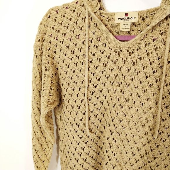 Woolrich Woman's Tan Crochet Hoodie Chic Cozy M - Picture 3 of 8